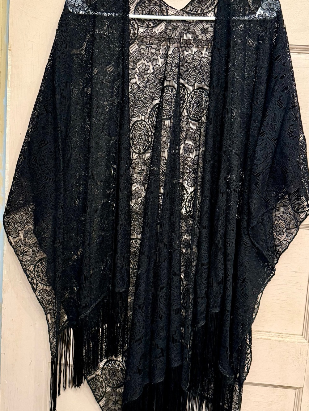 Black Lace Fringe Kimono Cover-Up